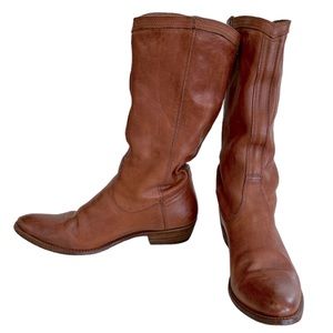 Frye Leather Pull on Mid calf Boots Cognac Color Women’s Size 10